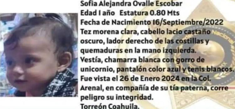 Alerta Amber en Coahuila: se busca a Sofía, de 1 año desaparecida