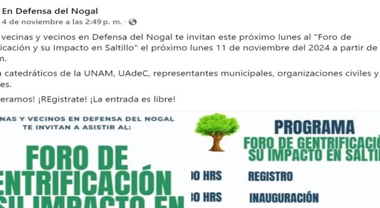 En defensa del Nogal se invita a la ciudadanía a participar en el Foro de Gentrificación